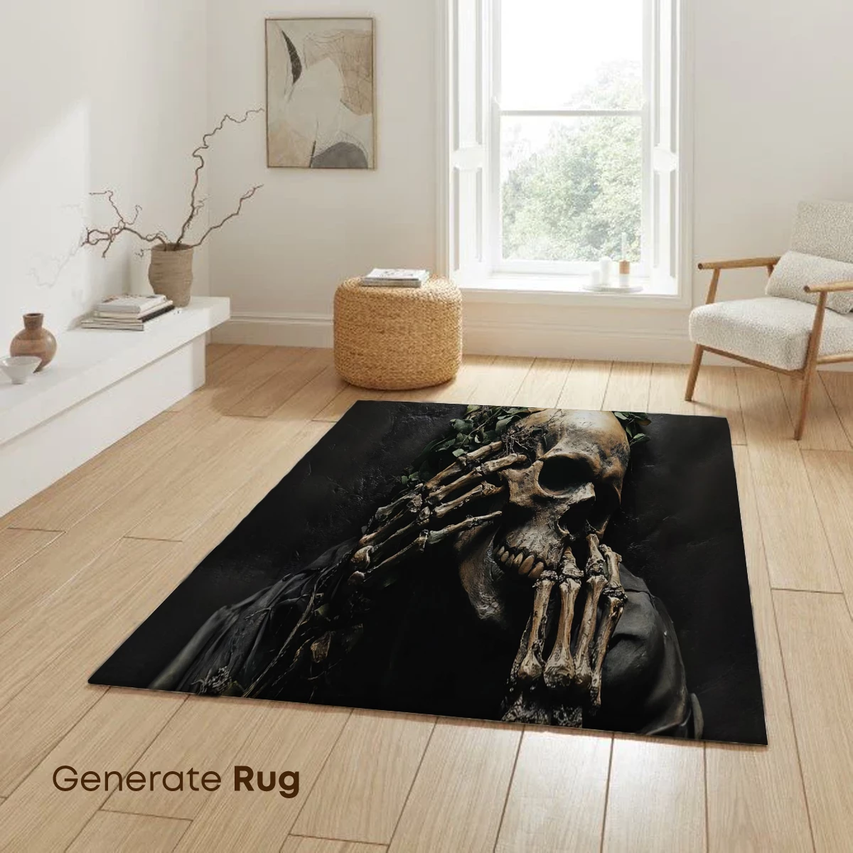 Eternal Embrace: Skeletal Hands Cradling a Skull Amidst Verdant Vines - Image 6