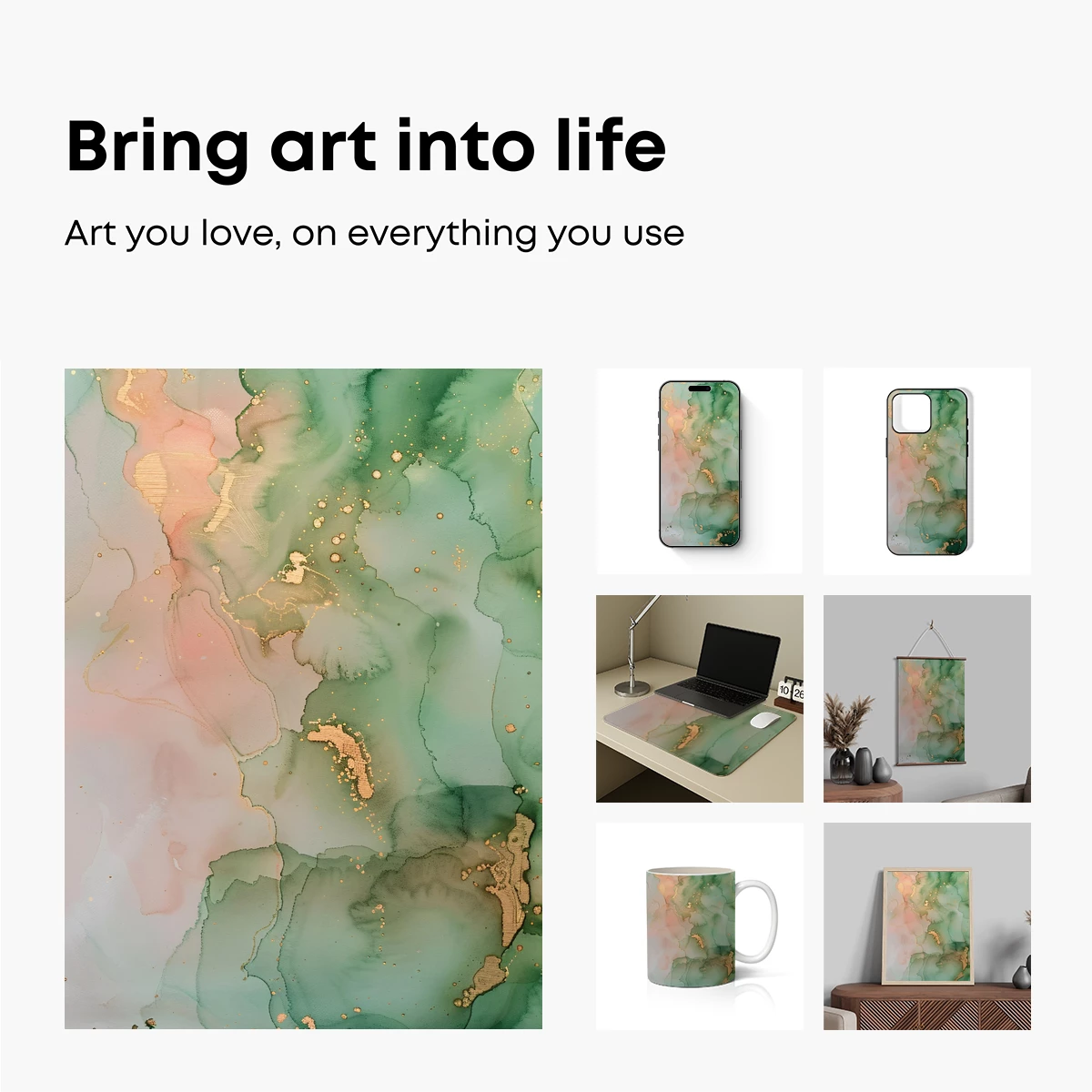 Ethereal Ink Dance: Emerald and Blush Harmony - Image 2