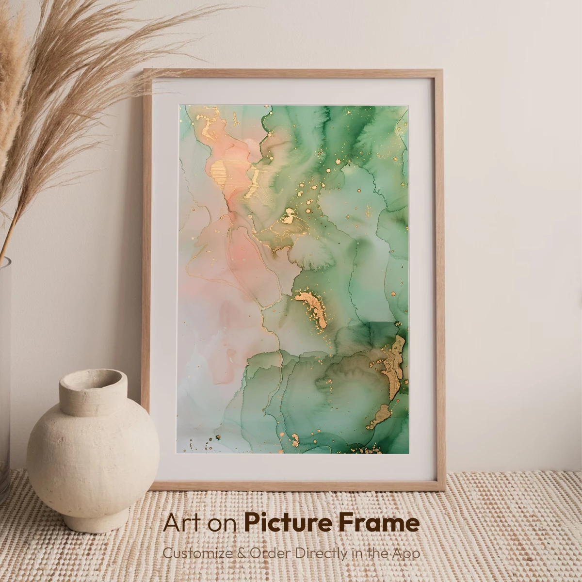 Ethereal Ink Dance: Emerald and Blush Harmony - Image 7