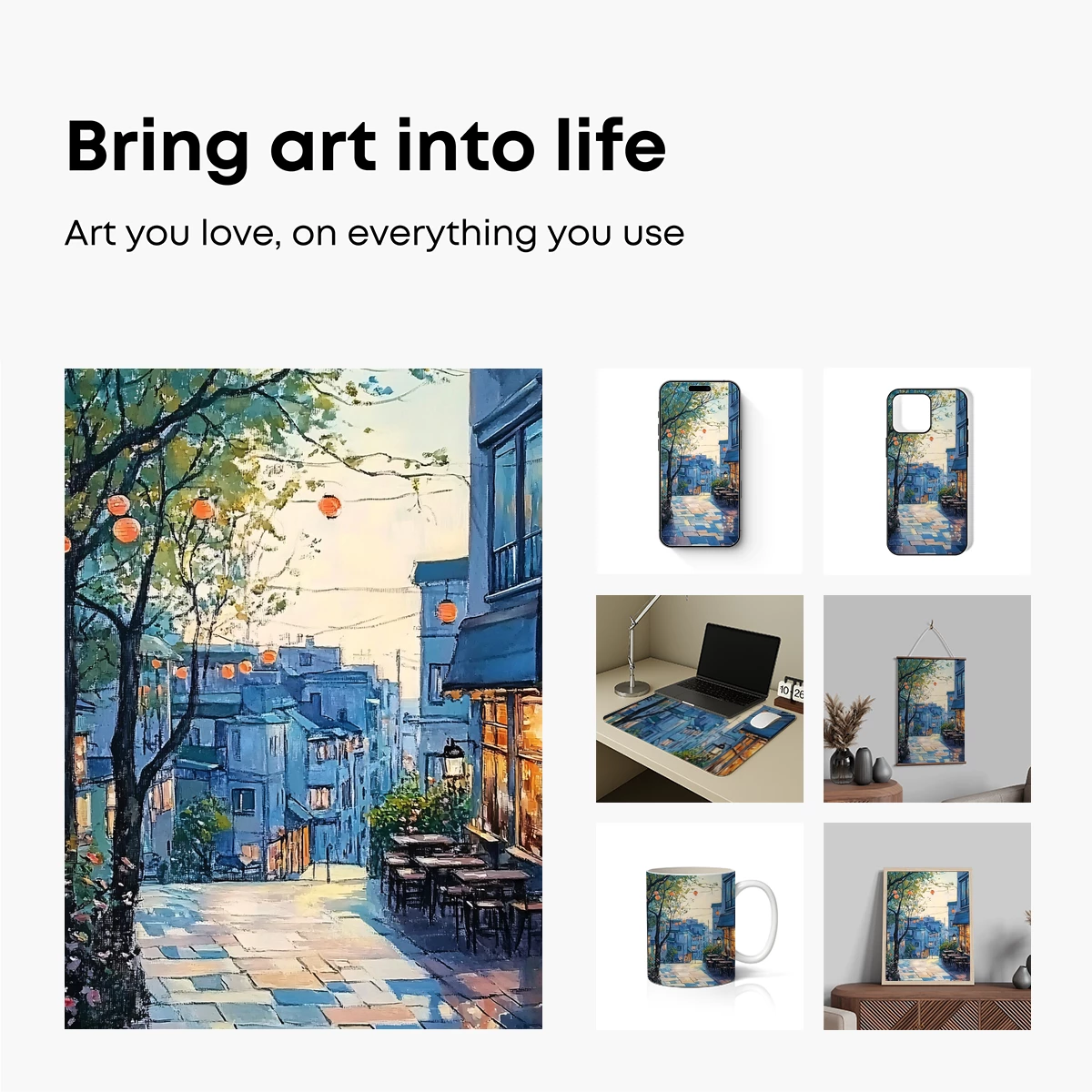 Charming Cobblestone Lane with Lanterns - Image 2