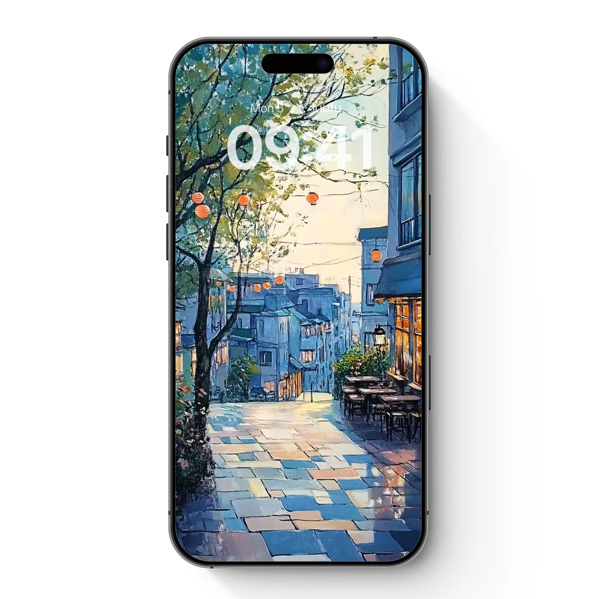 Charming Cobblestone Lane with Lanterns