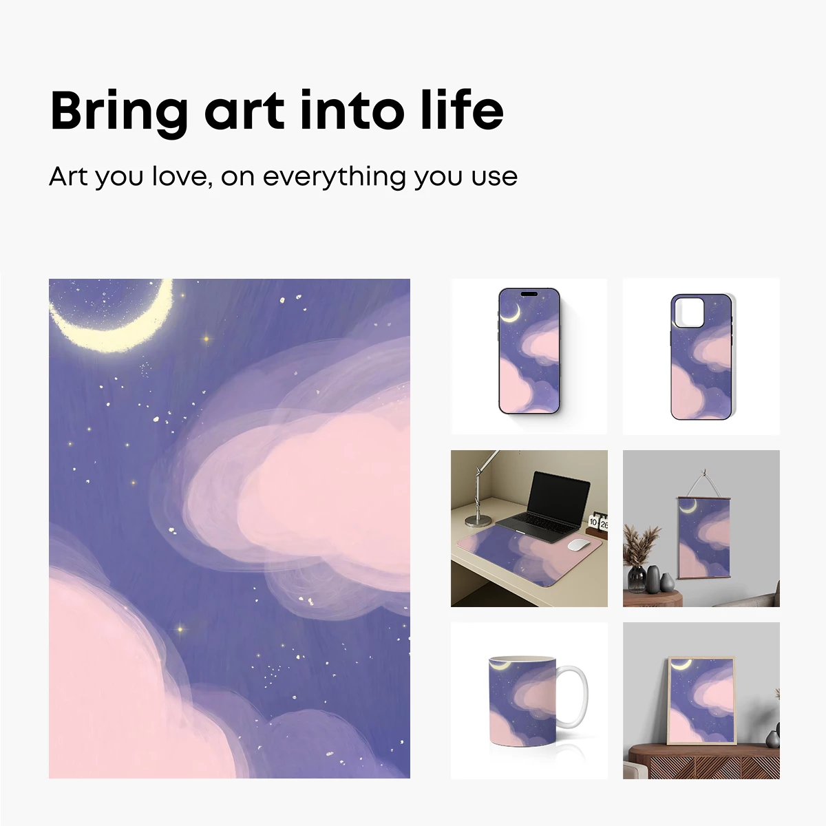 Dreamy Crescent Moon and Pastel Clouds - Image 2