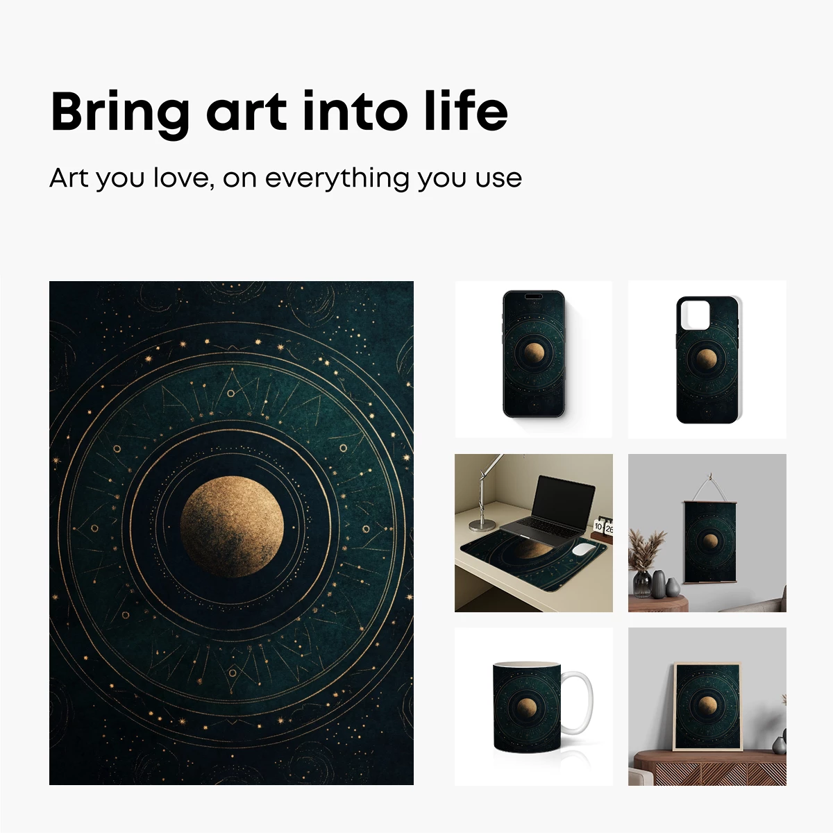 Celestial Mandala: Golden Moon in Cosmic Harmony - Image 2