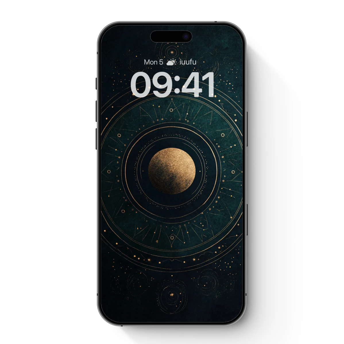 Celestial Mandala: Golden Moon in Cosmic Harmony