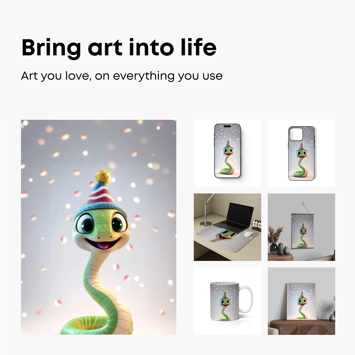 Festive Snake in Party Hat: Whimsical Cartoon Delight - Image 2
