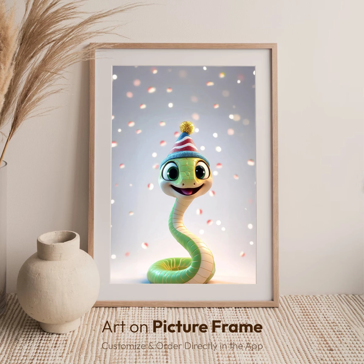 Festive Snake in Party Hat: Whimsical Cartoon Delight - Image 7