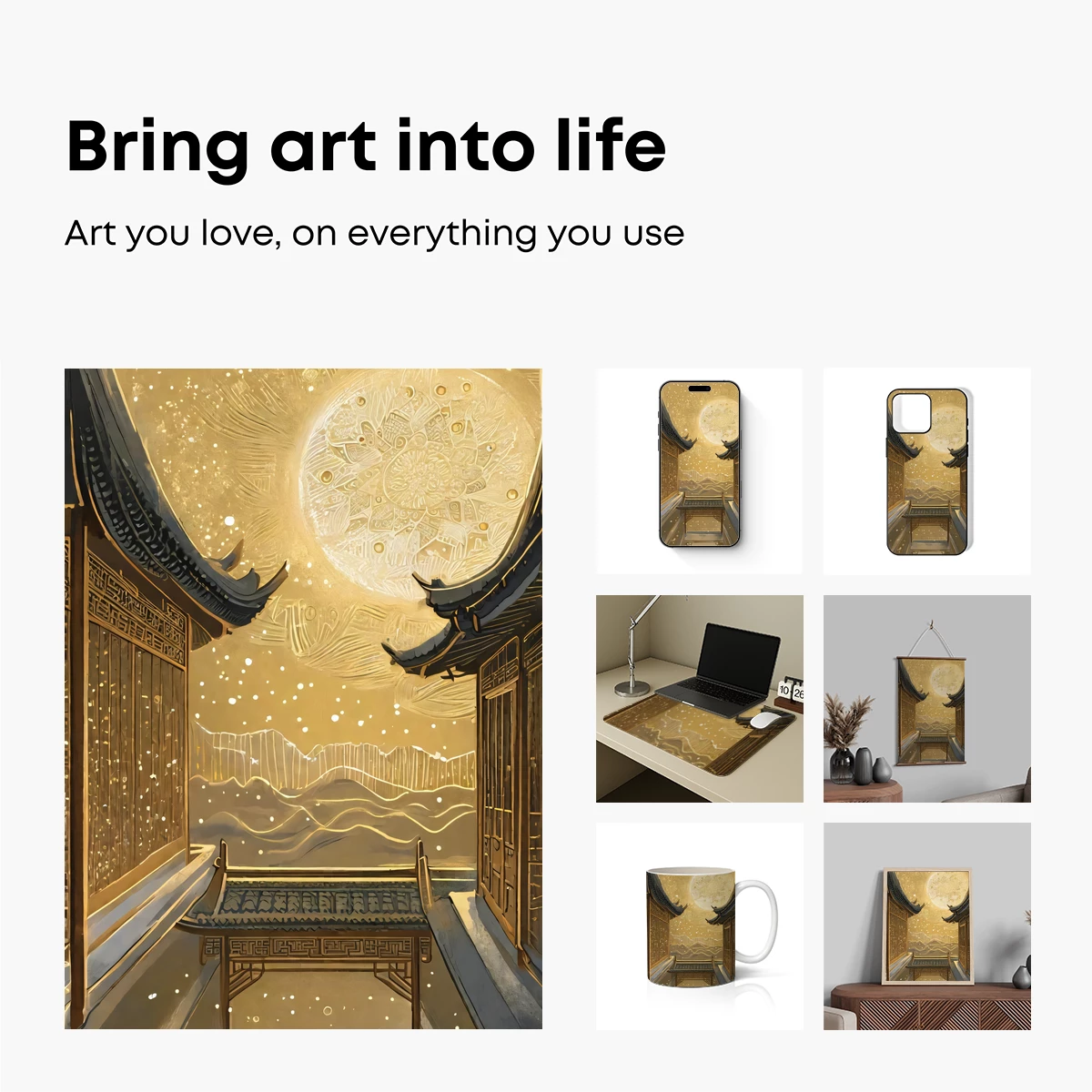 Golden Moonlit Courtyard: A Dreamy Oriental Fantasy - Image 2