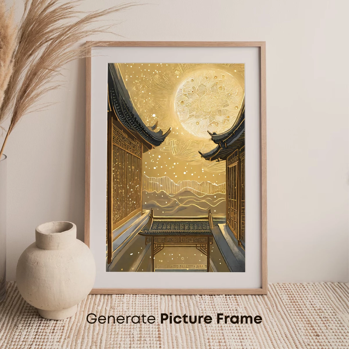 Golden Moonlit Courtyard: A Dreamy Oriental Fantasy - Image 7