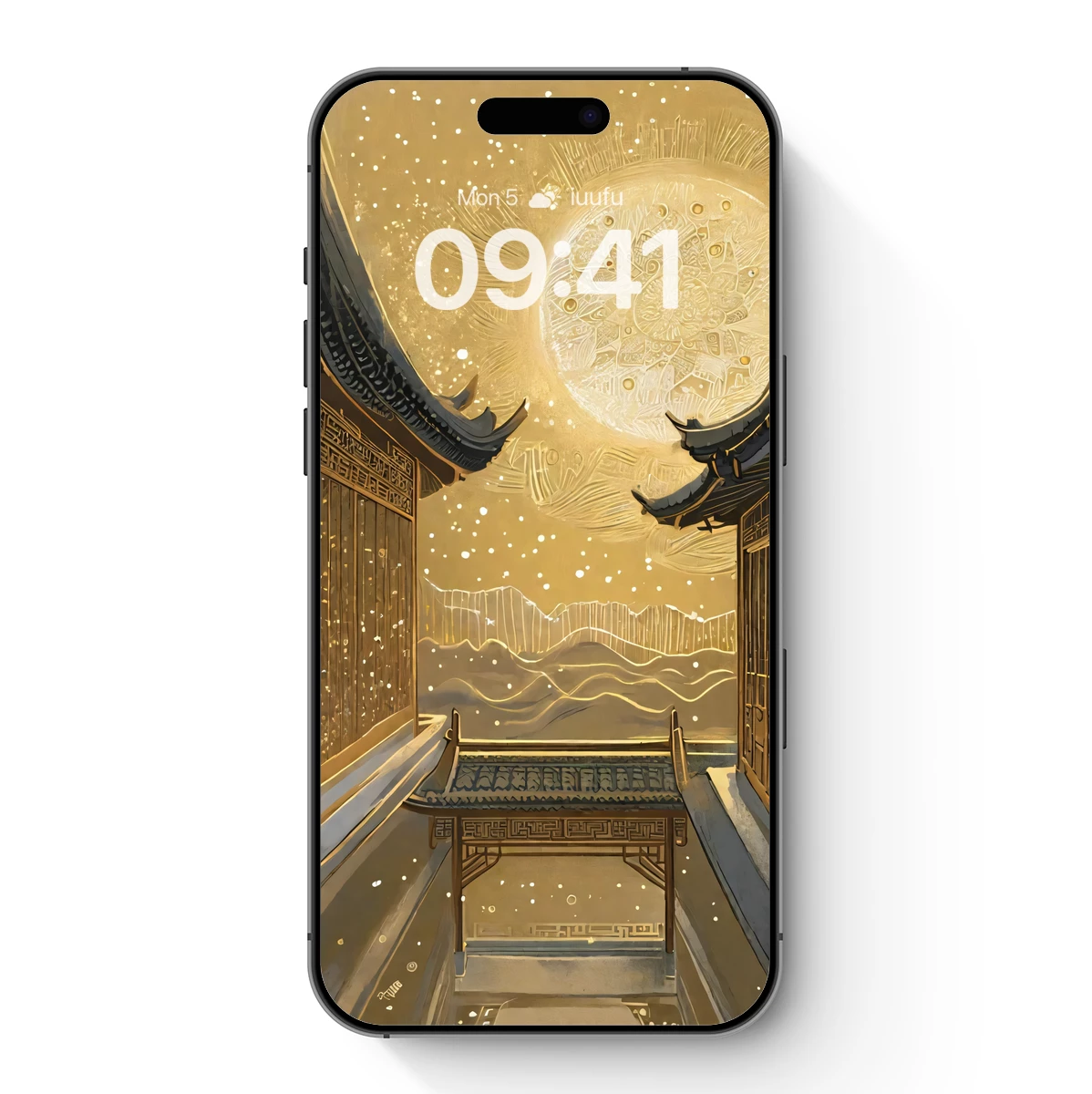 Golden Moonlit Courtyard: A Dreamy Oriental Fantasy