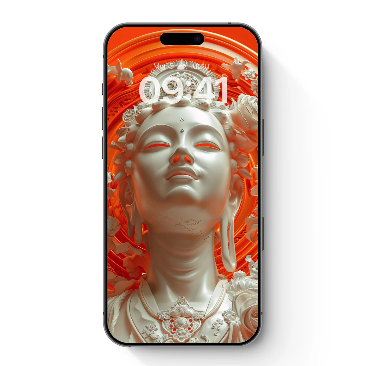 Eternal Serenity: Sculpted Divinity in Radiant Orange