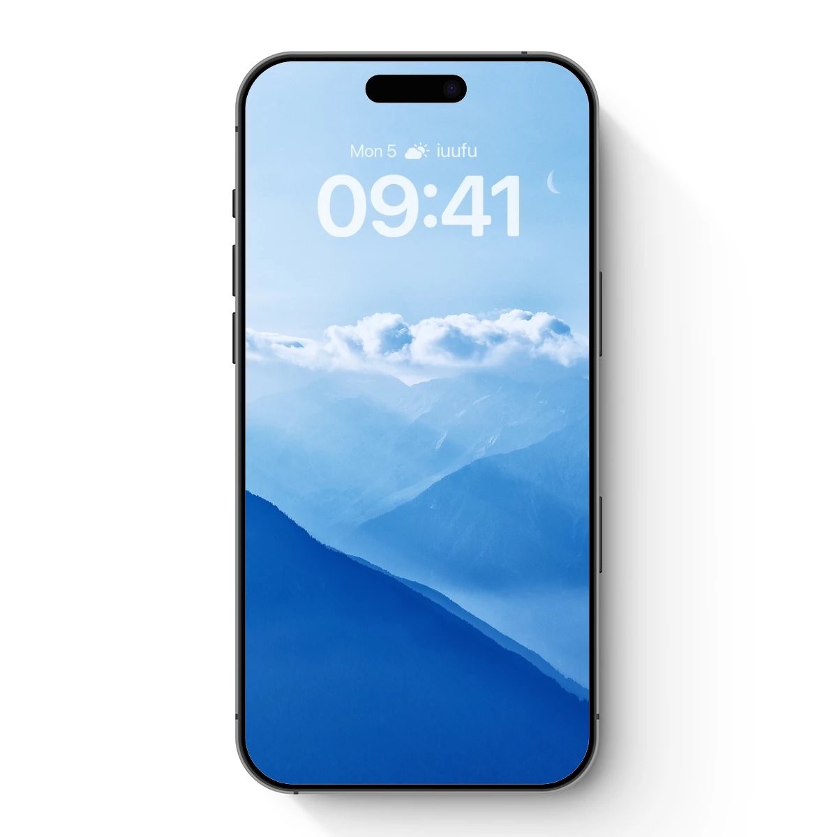 Ethereal Blue Mountains Under Crescent Moon