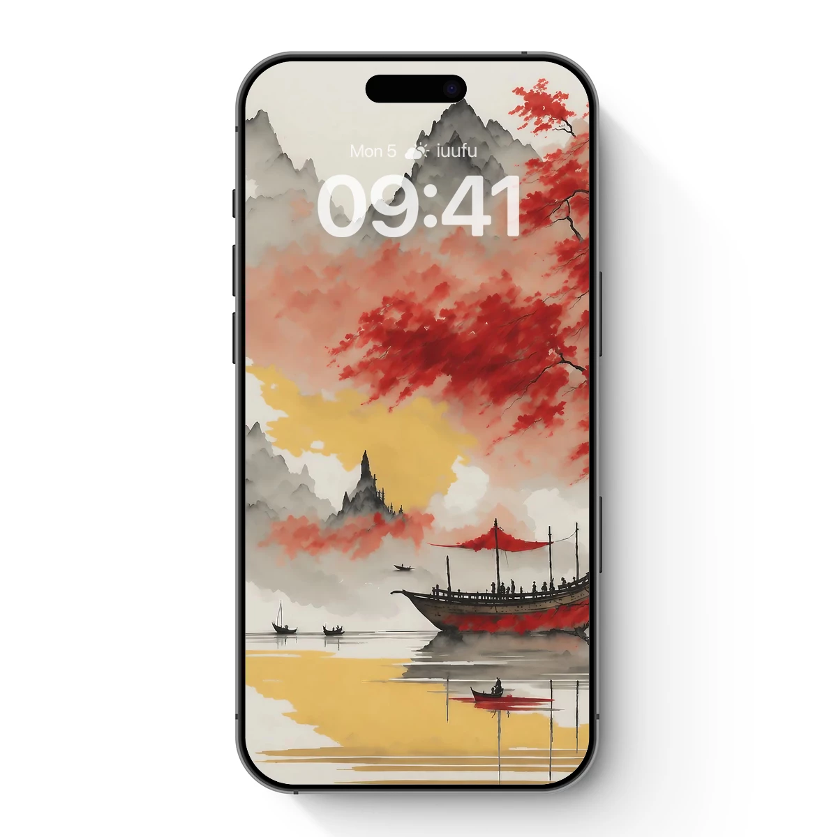 Autumnal Sails: Ink and Red Serenity