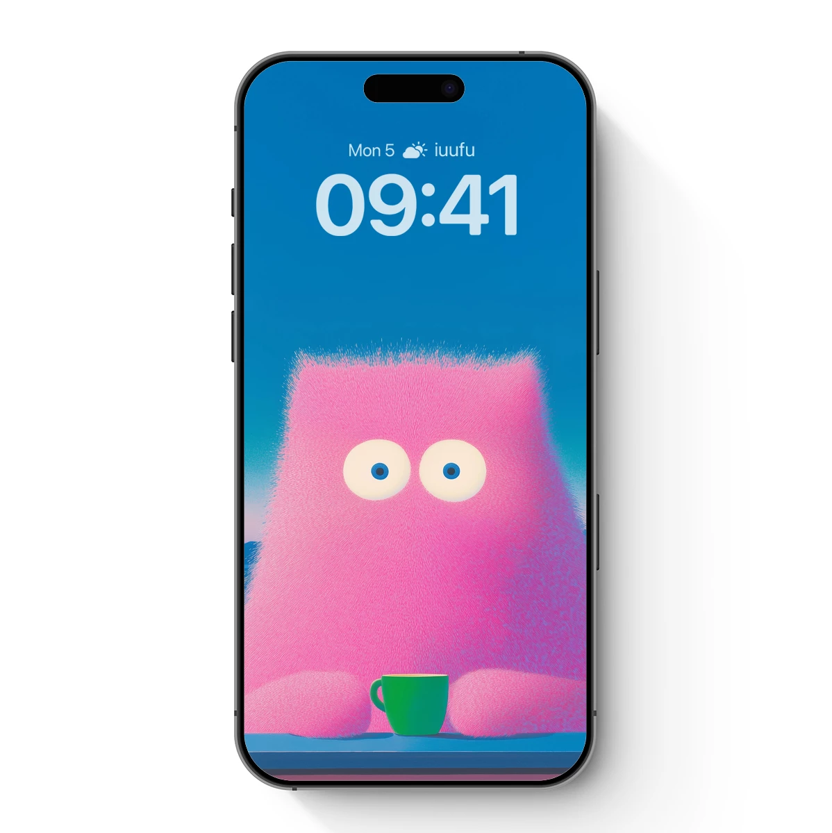 Fuzzy Pink Creature with Coffee: Surreal Morning Ritual