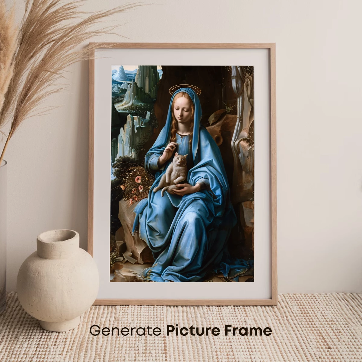 Divine Embrace: Madonna with Feline Companion - Image 7