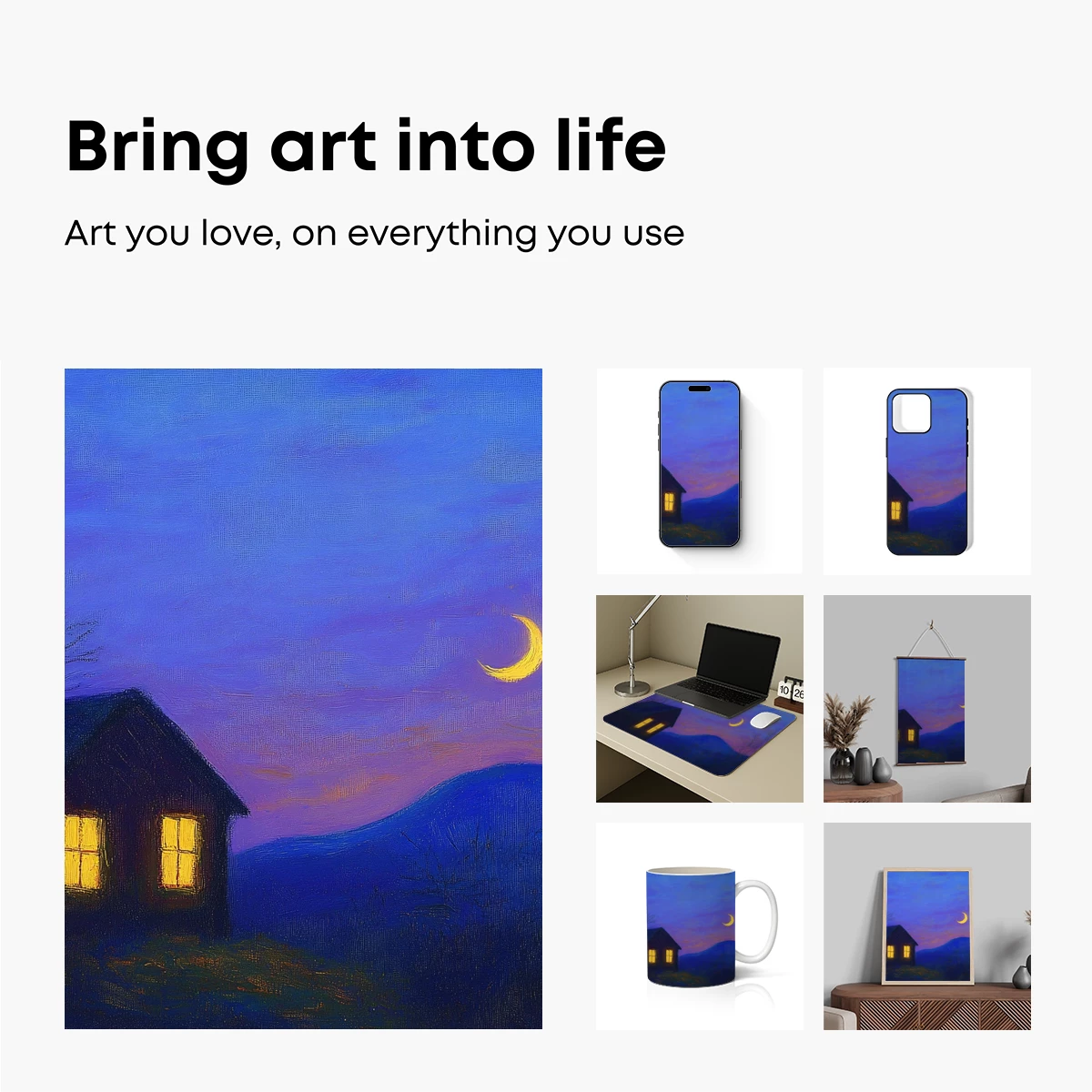Cabin Under Crescent Moon: Twilight Serenity - Image 2