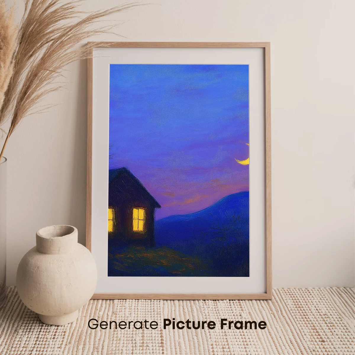 Cabin Under Crescent Moon: Twilight Serenity - Image 7