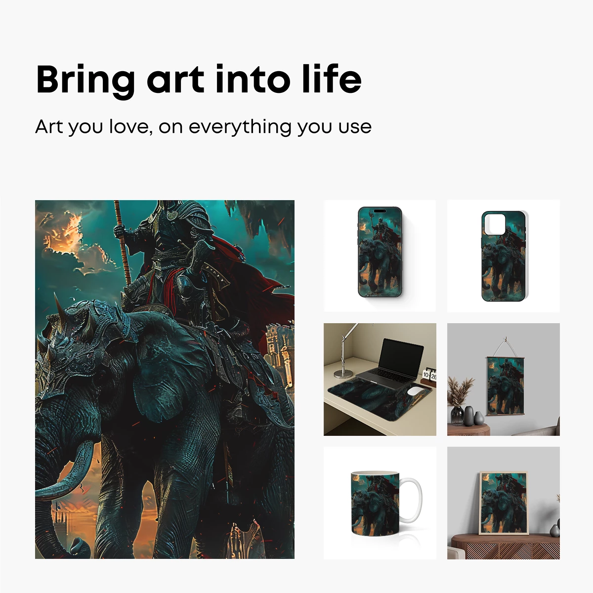 Epic Knight on Armored Elephant: Dark Fantasy Majesty - Image 2