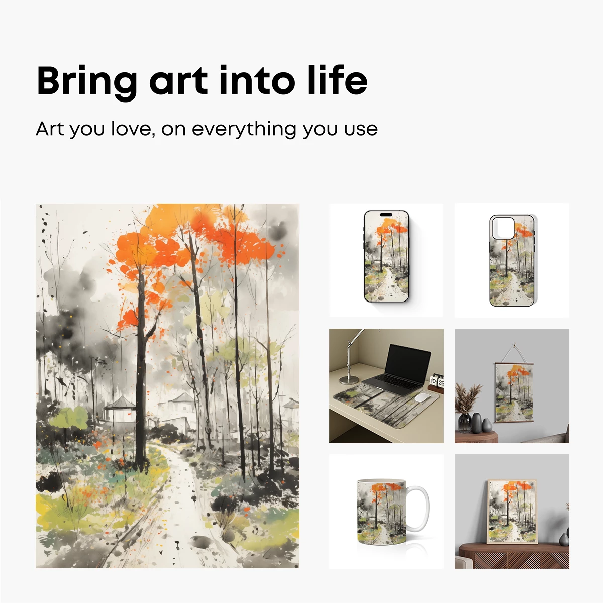 Autumnal Ink Odyssey: A Watercolor Forest Path - Image 2