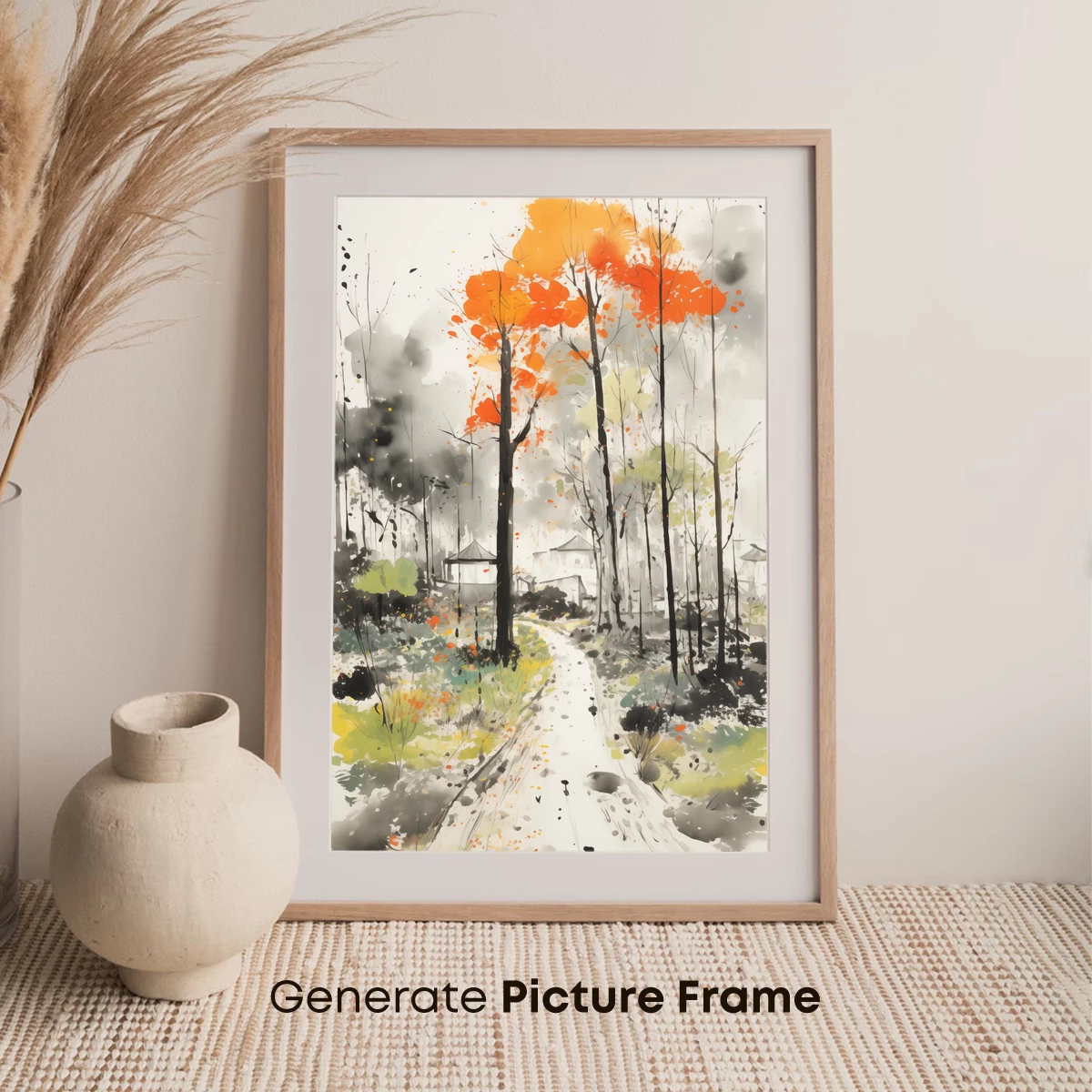 Autumnal Ink Odyssey: A Watercolor Forest Path - Image 7