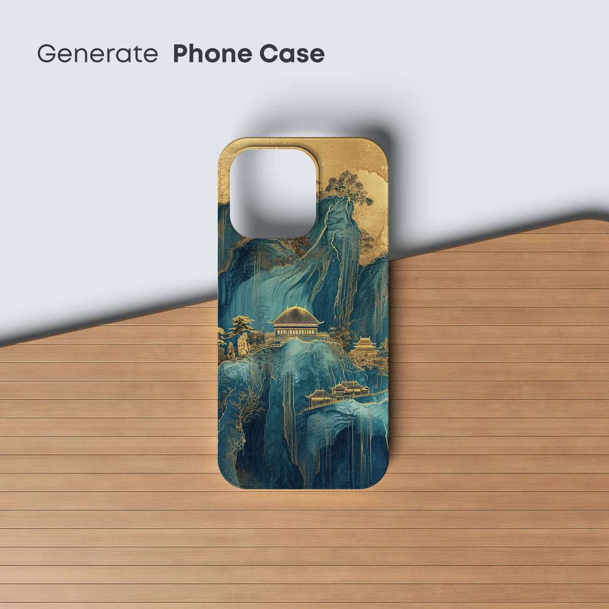 Ethereal Mountain Sanctuary: Golden Threads in Blue Mist - Image 3