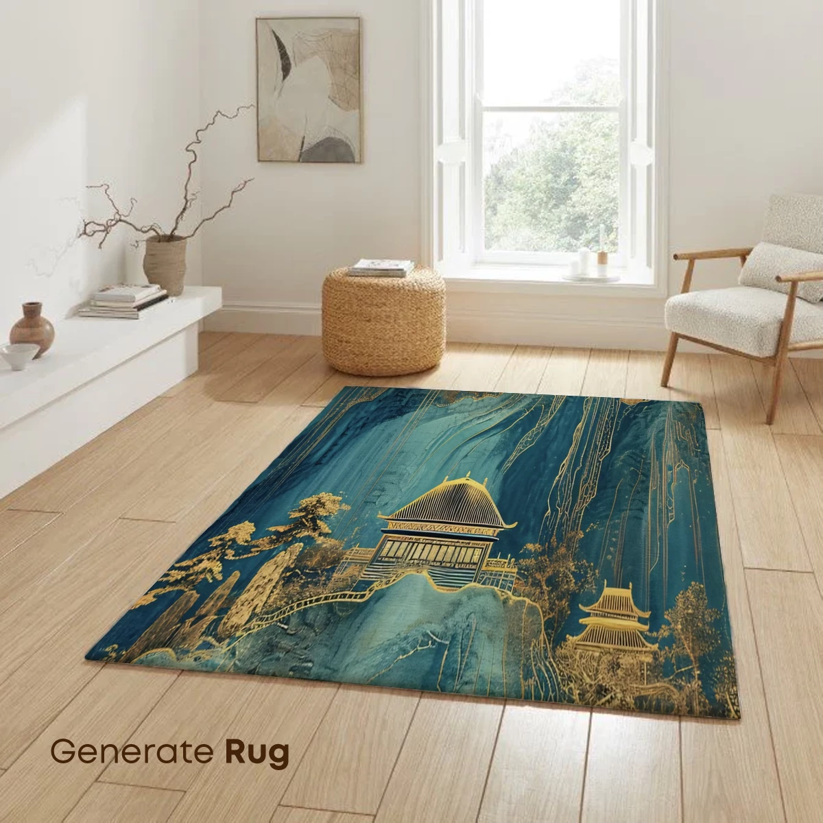 Ethereal Mountain Sanctuary: Golden Threads in Blue Mist - Image 6