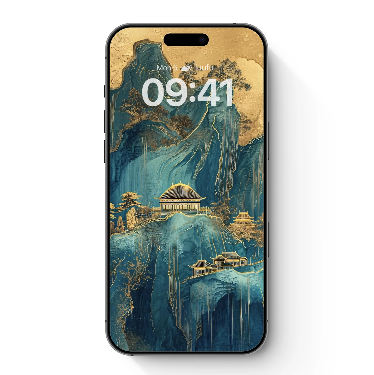 Ethereal Mountain Sanctuary: Golden Threads in Blue Mist