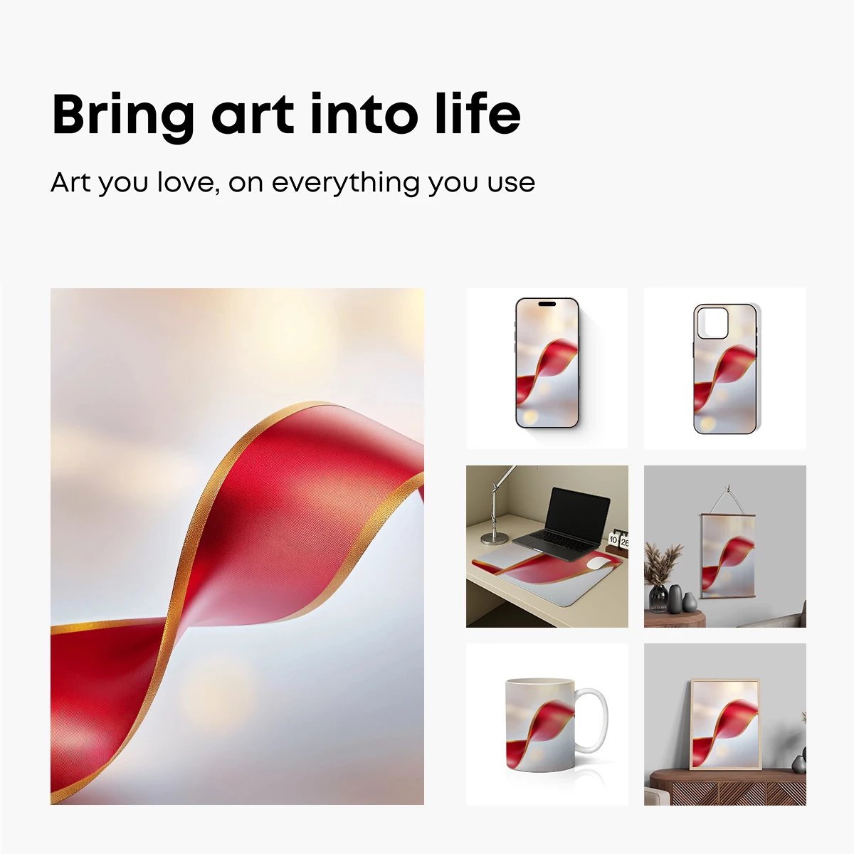 Elegant Ribbon Wave: Red and Gold Harmony