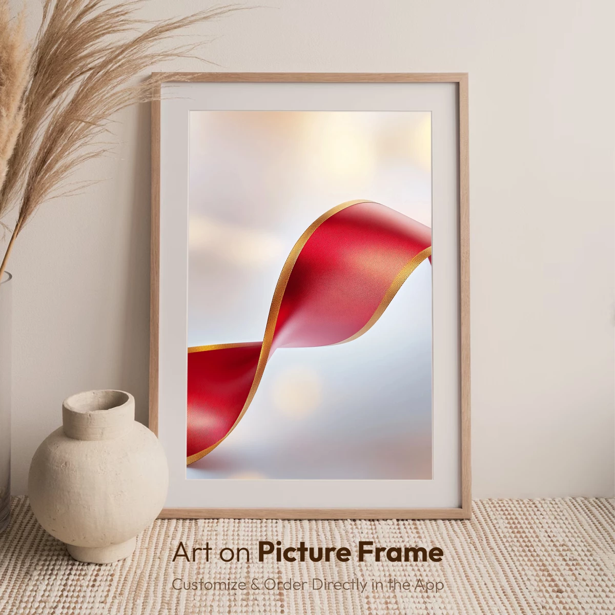 Elegant Ribbon Wave: Red and Gold Harmony - Image 6