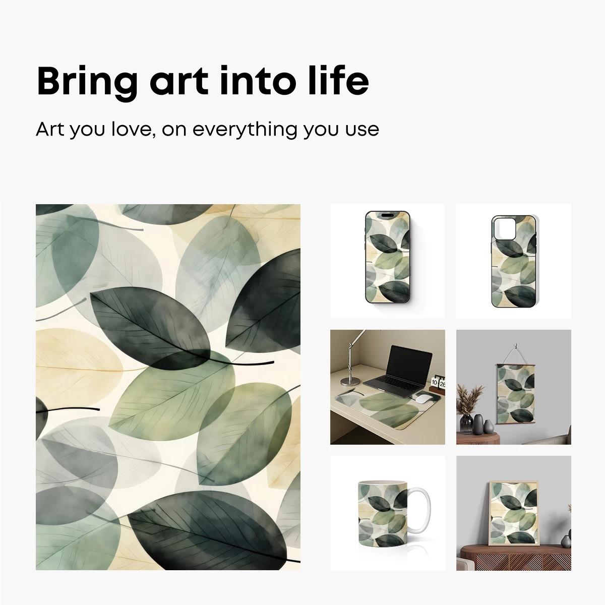 Ethereal Leaf Symphony: Monochromatic Nature Art - Image 2