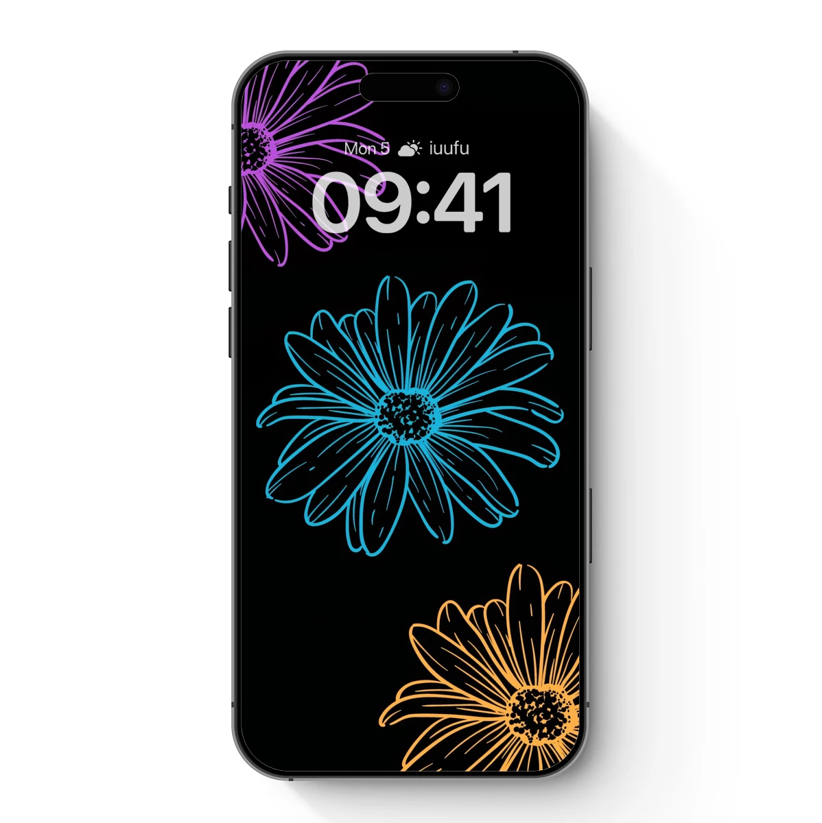 Neon Daisy Trio: Vibrant Petals in Dark Void