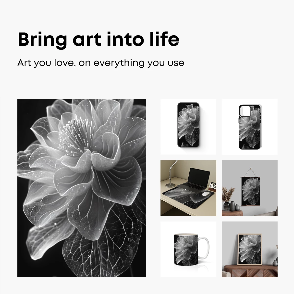 Ethereal Bloom: Monochrome Floral Artistry - Image 2