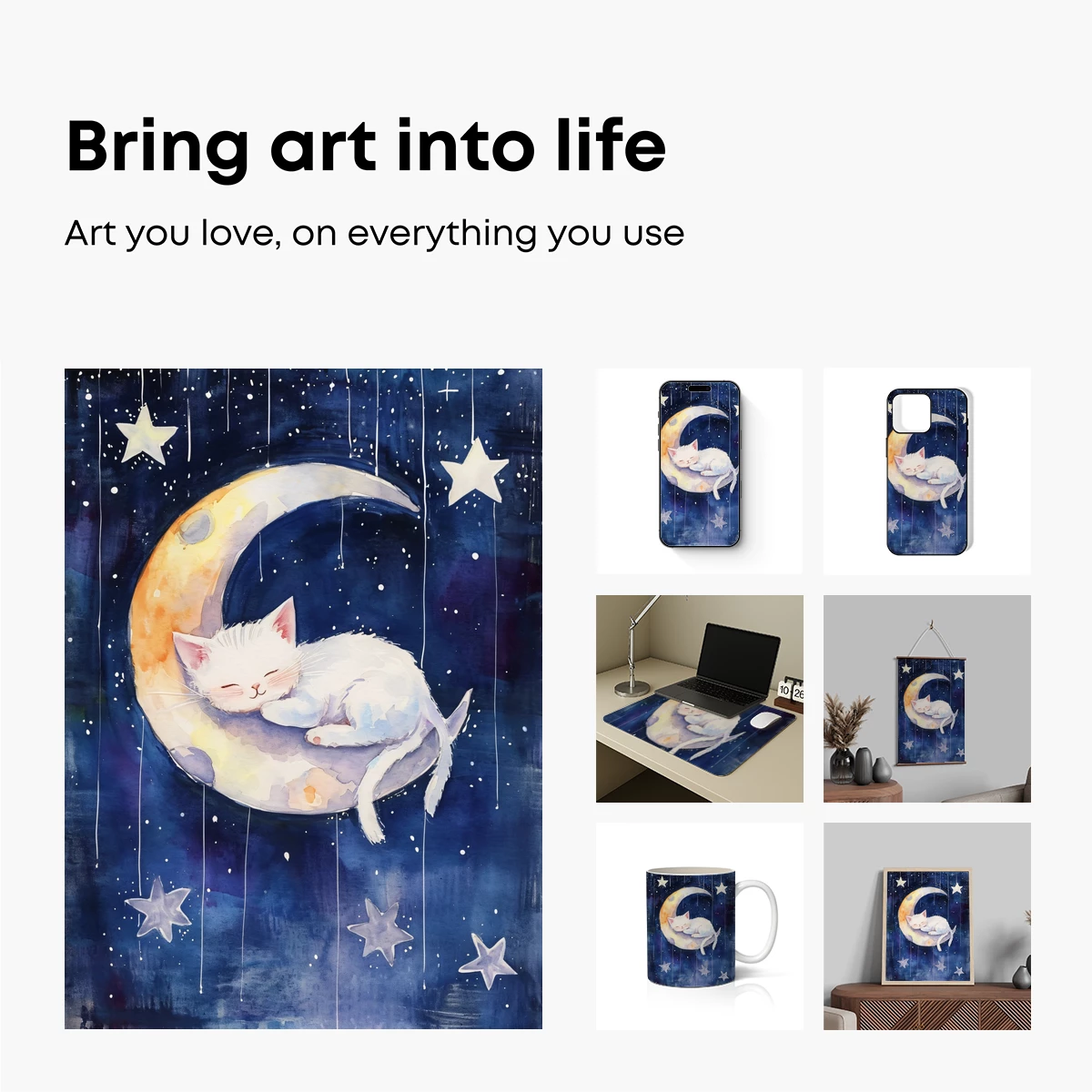 Dreaming Kitten on a Crescent Moon - Image 2