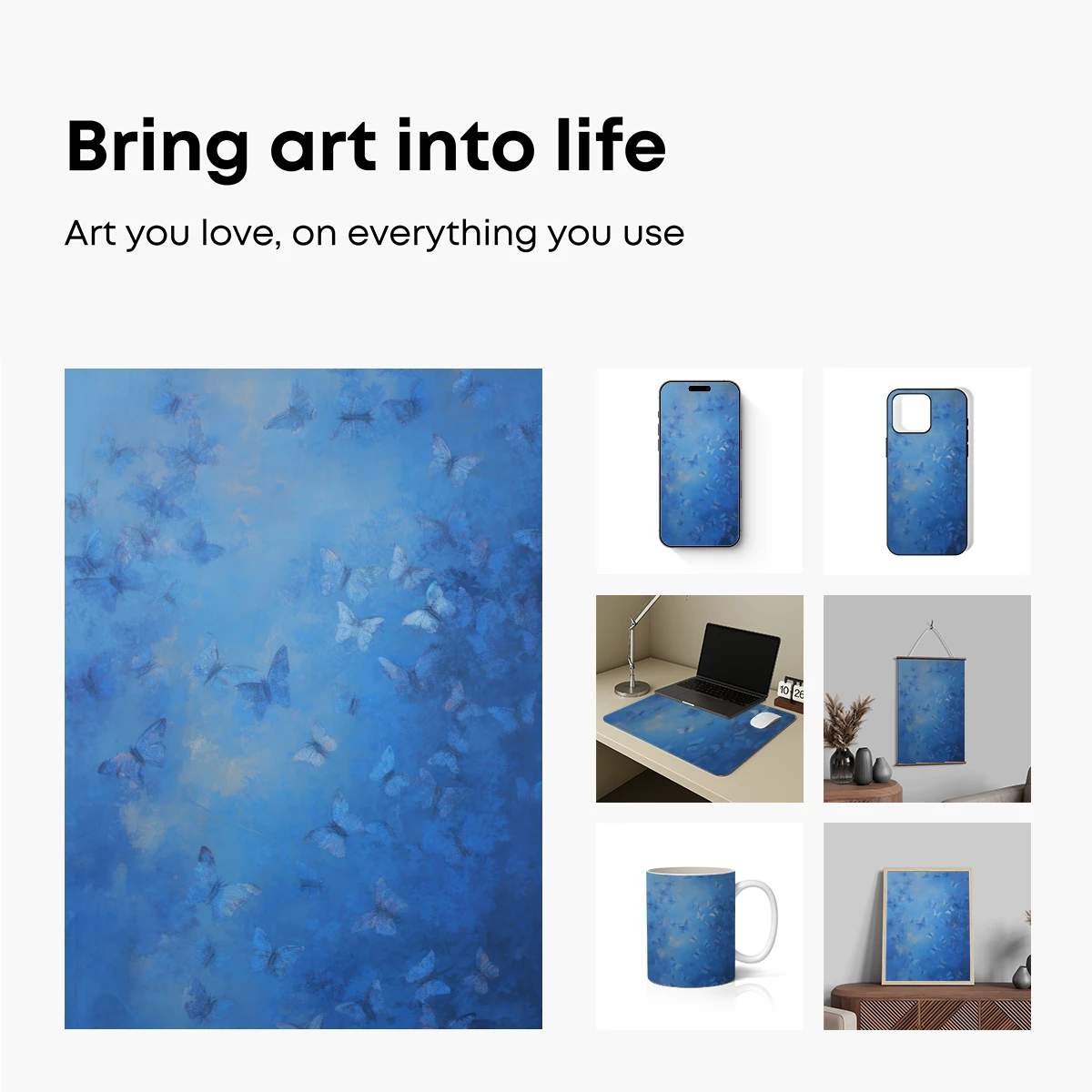 Blue Butterfly Swarm: Ethereal Flight in Monochrome - Image 2