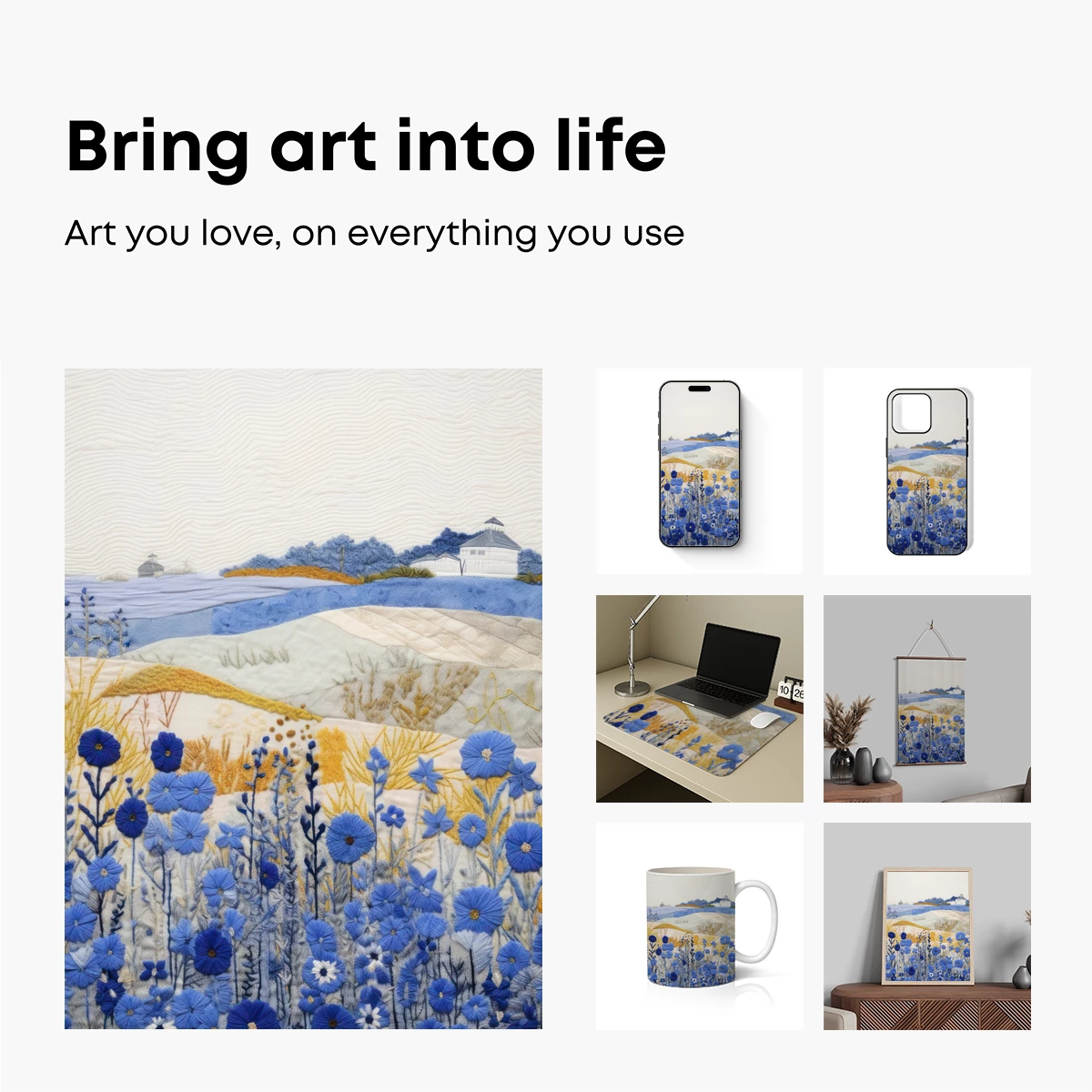 Blue Floral Tapestry Landscape - Image 2