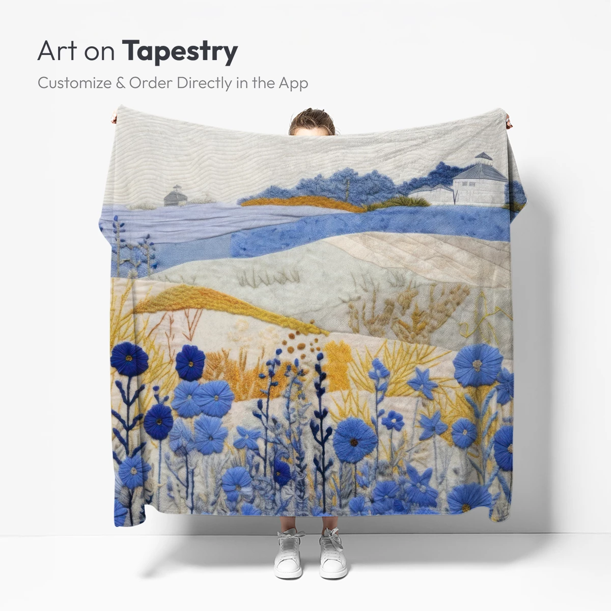 Blue Floral Tapestry Landscape - Image 5