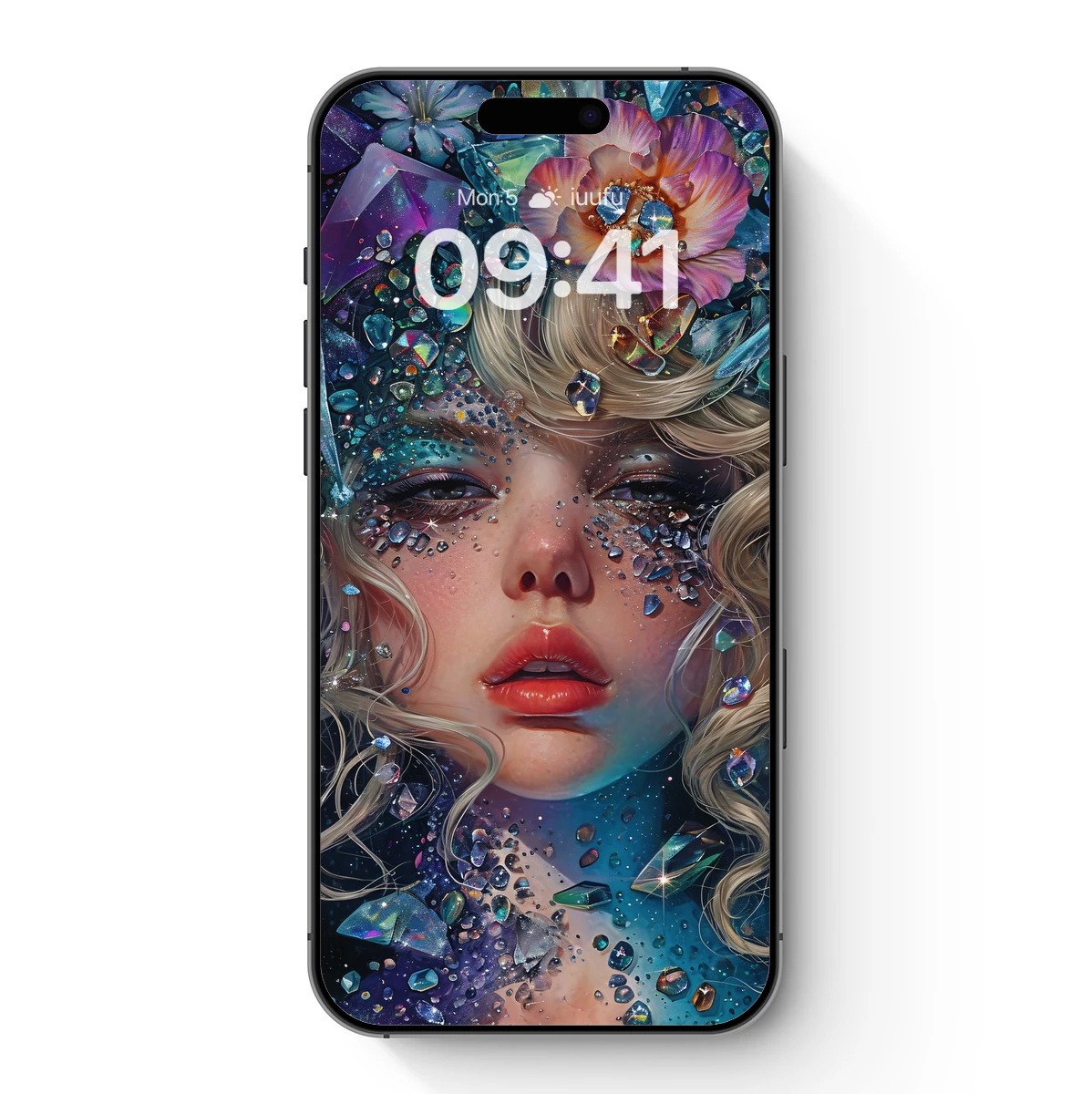 Gemstone Fantasy Portrait: Ethereal Beauty in Crystals and Blooms