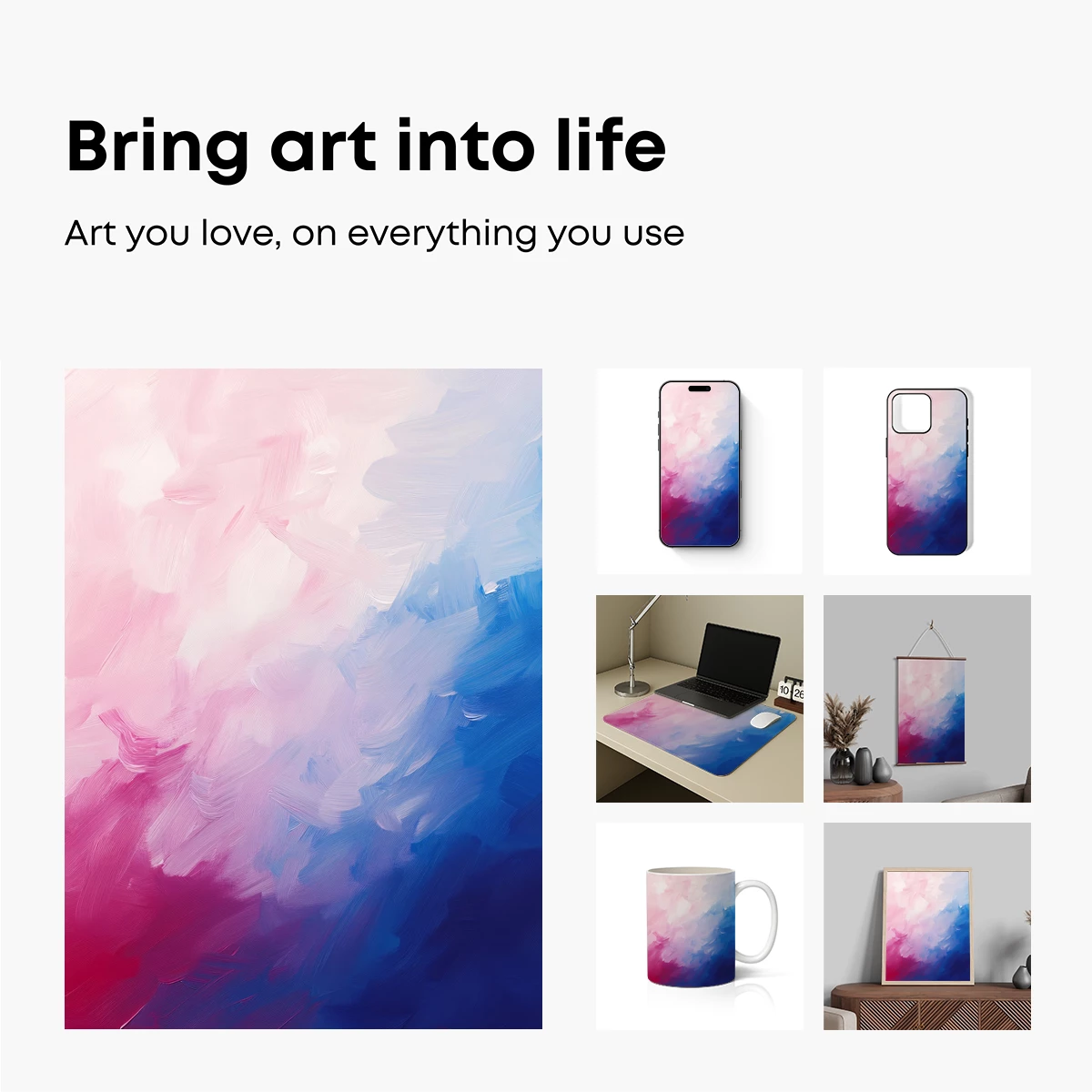 Abstract Brushstroke Symphony: Pink and Blue Fusion - Image 2