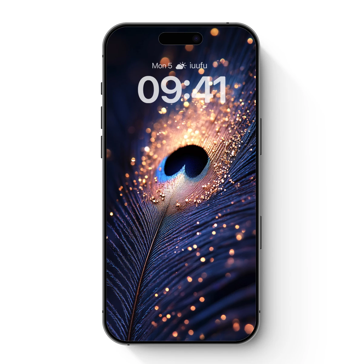 Illuminated Peacock Feather: Golden Sparkle and Blue Elegance