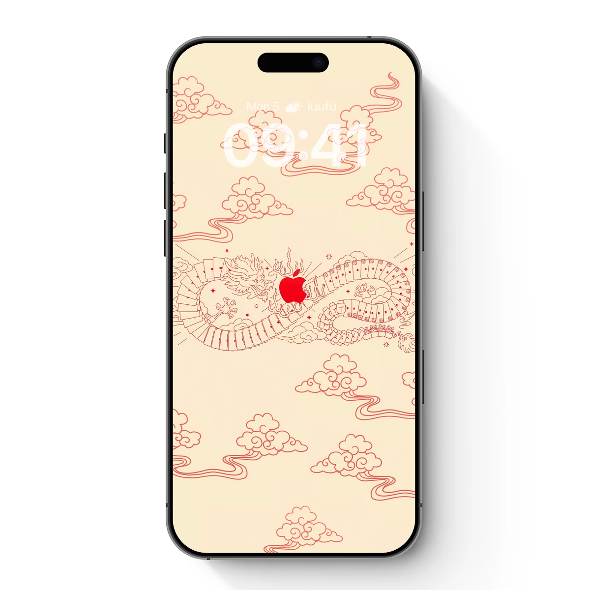 Apple-Emblazoned Dragon in Clouds