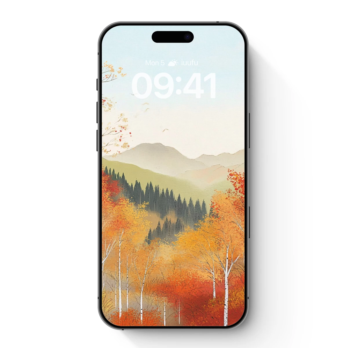 Autumnal Serenity: Birch Trees & Misty Mountains