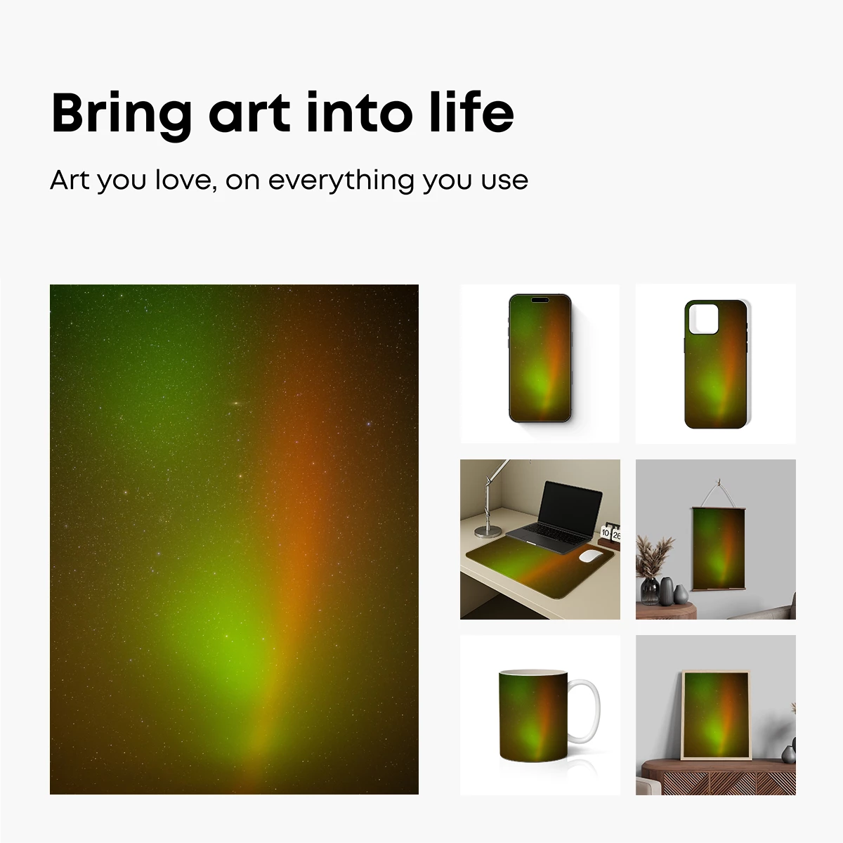 Celestial Aurora: Green and Orange Sky Symphony