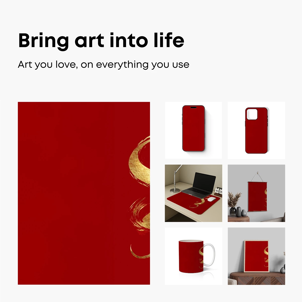 Golden Brushstroke on Crimson: Zen Art Elegance