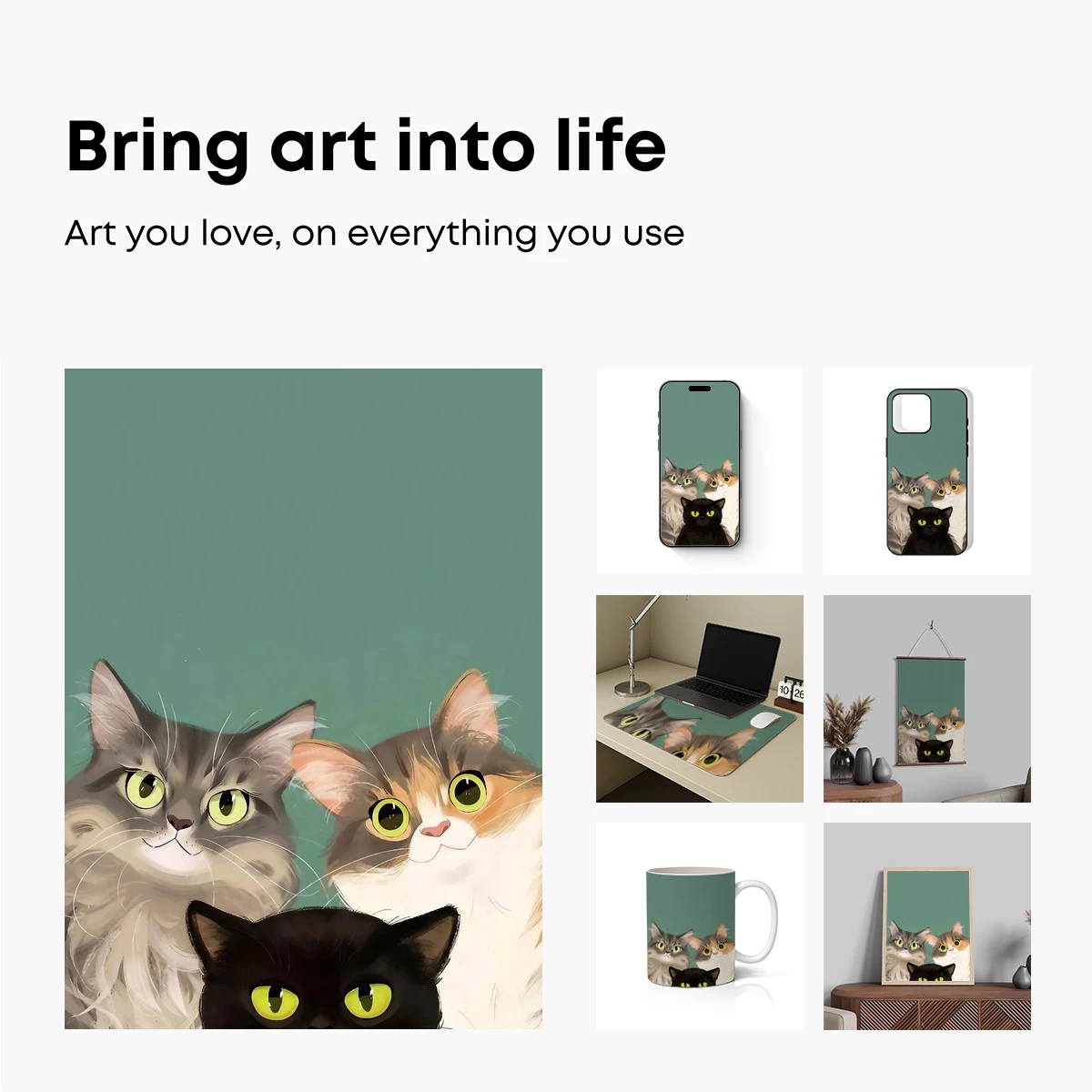 Feline Trio: Whimsical Cats with Glowing Eyes - Image 2