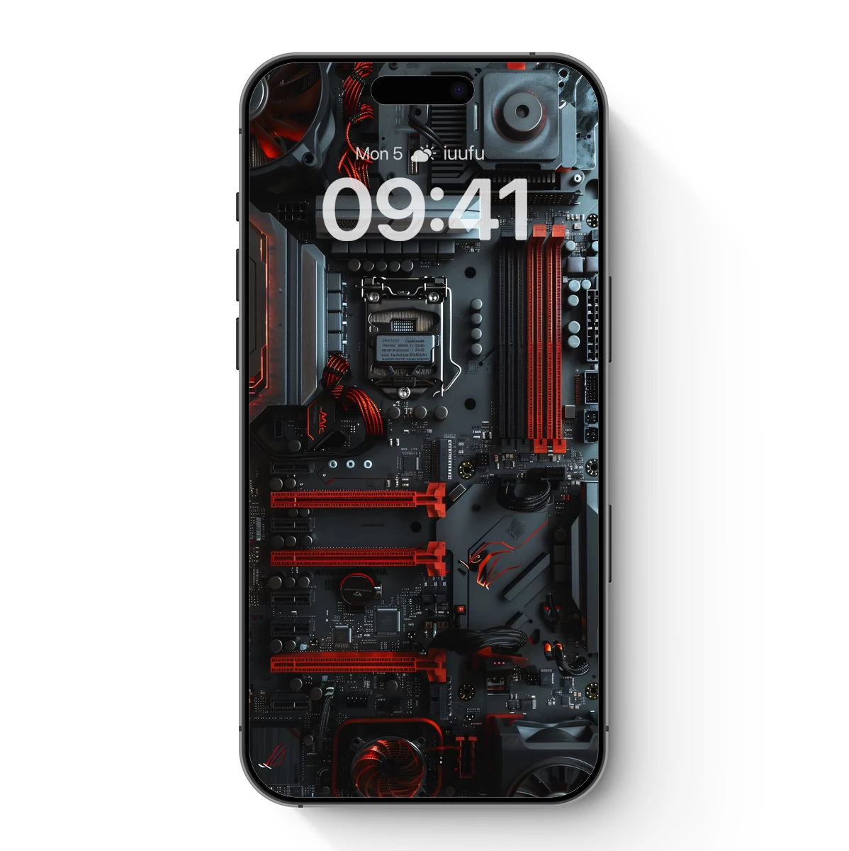 Circuit Symphony: Red and Black Tech Elegance