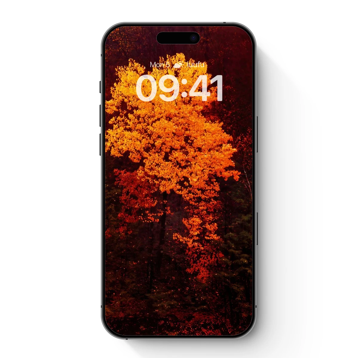 Autumn Blaze: Golden Tree in Crimson Forest