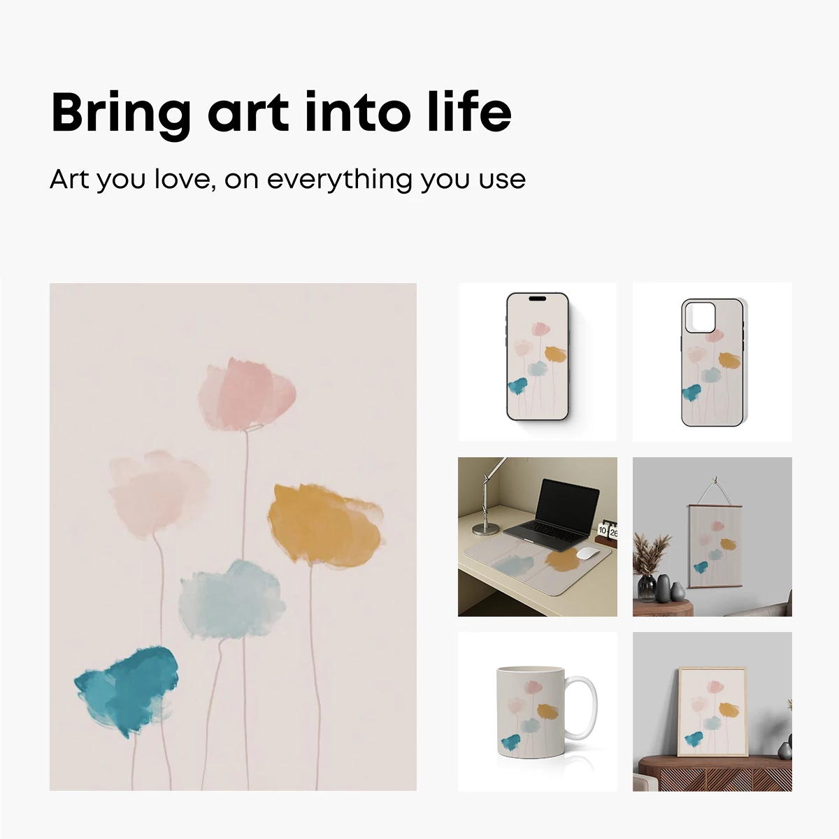 Abstract Floral Whispers: Pastel Blooms in Minimalist Elegance - Image 2