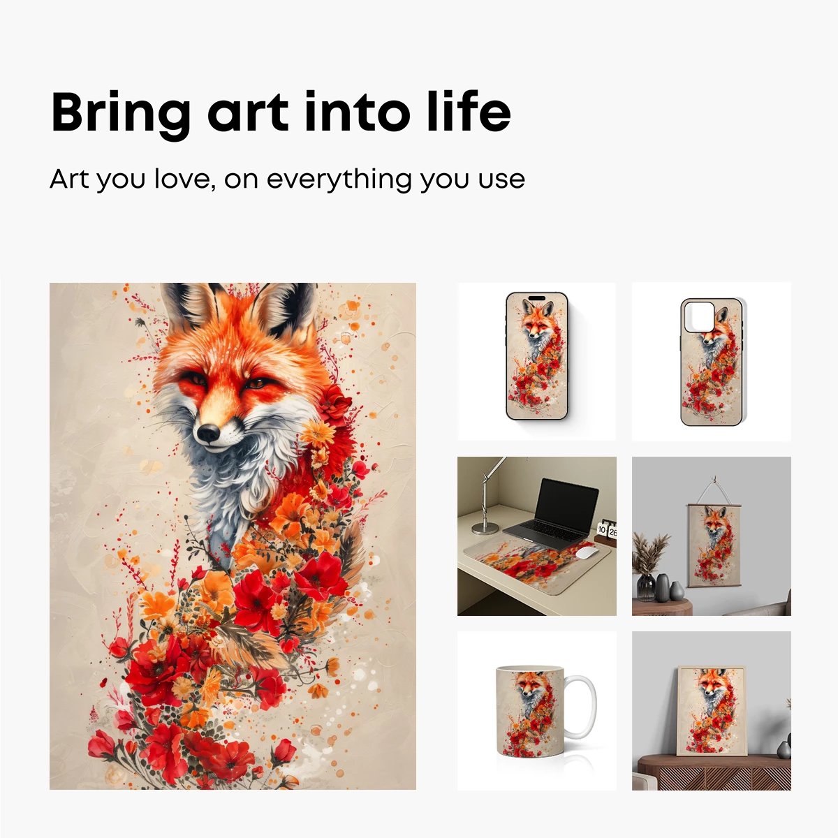 Fox in Floral Embrace: Vibrant Artistry - Image 2