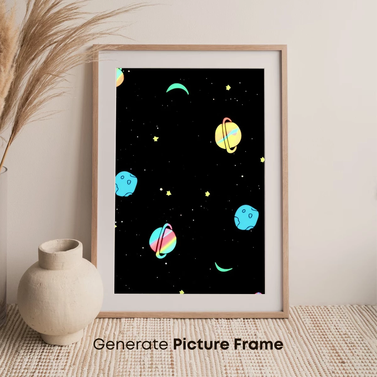 Cosmic Carnival: Neon Planets in Playful Orbit - Image 7