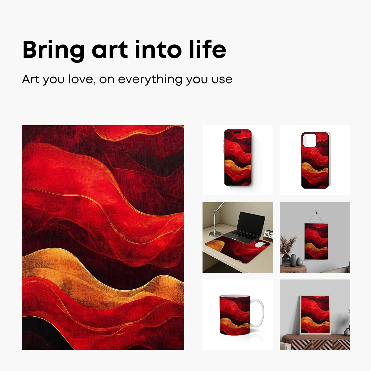 Crimson Waves: Abstract Elegance in Red and Gold