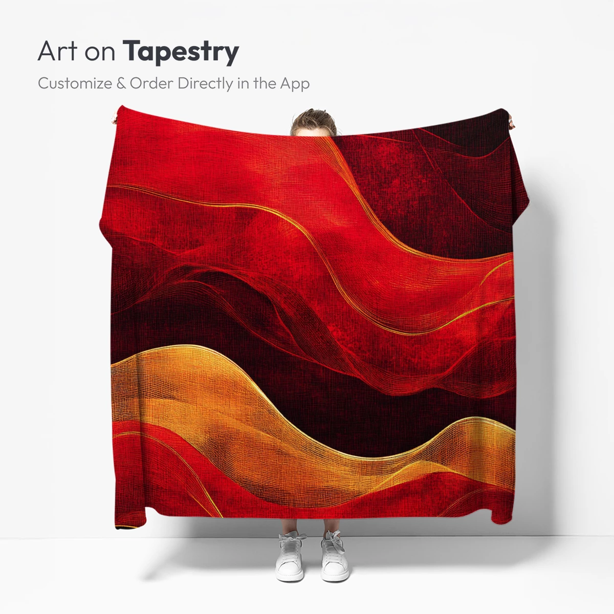 Crimson Waves: Abstract Elegance in Red and Gold - Image 4